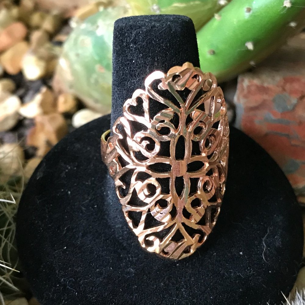 Brushed Copper Floral Statement Ring - image 4